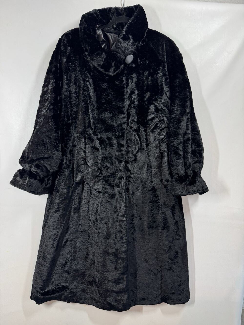 VTG Dasco Faux Fur Black Long Womens Size Large Mob Wife Glamour Silky Soft